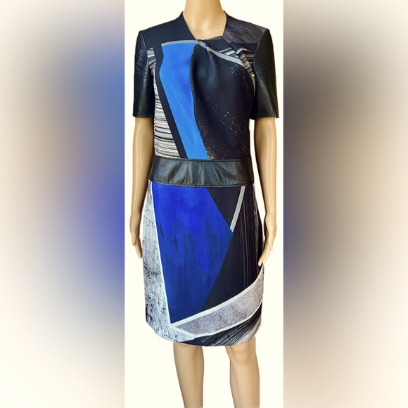 HELMUT LANG Superb Net a Porter Geometric Leather Trim Pencil Dress Size 2 - Picture 16 of 17